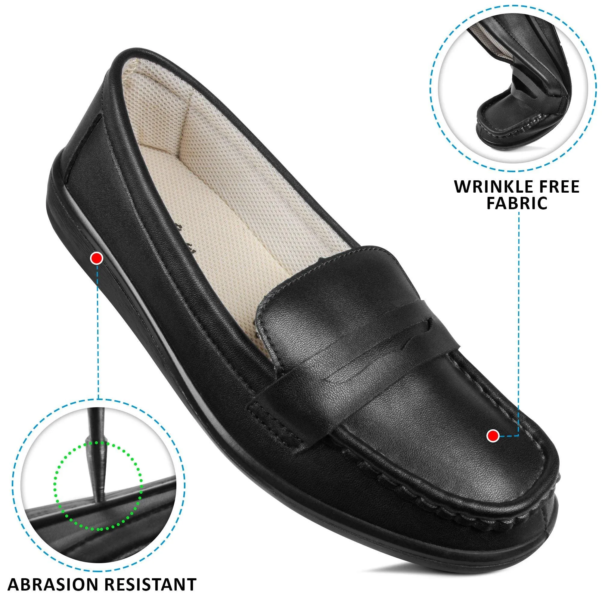 Aerosoft - Walkish CL0813 Classic Fashion Square Toe Flat Walking Womens Loafers And Slip Ons