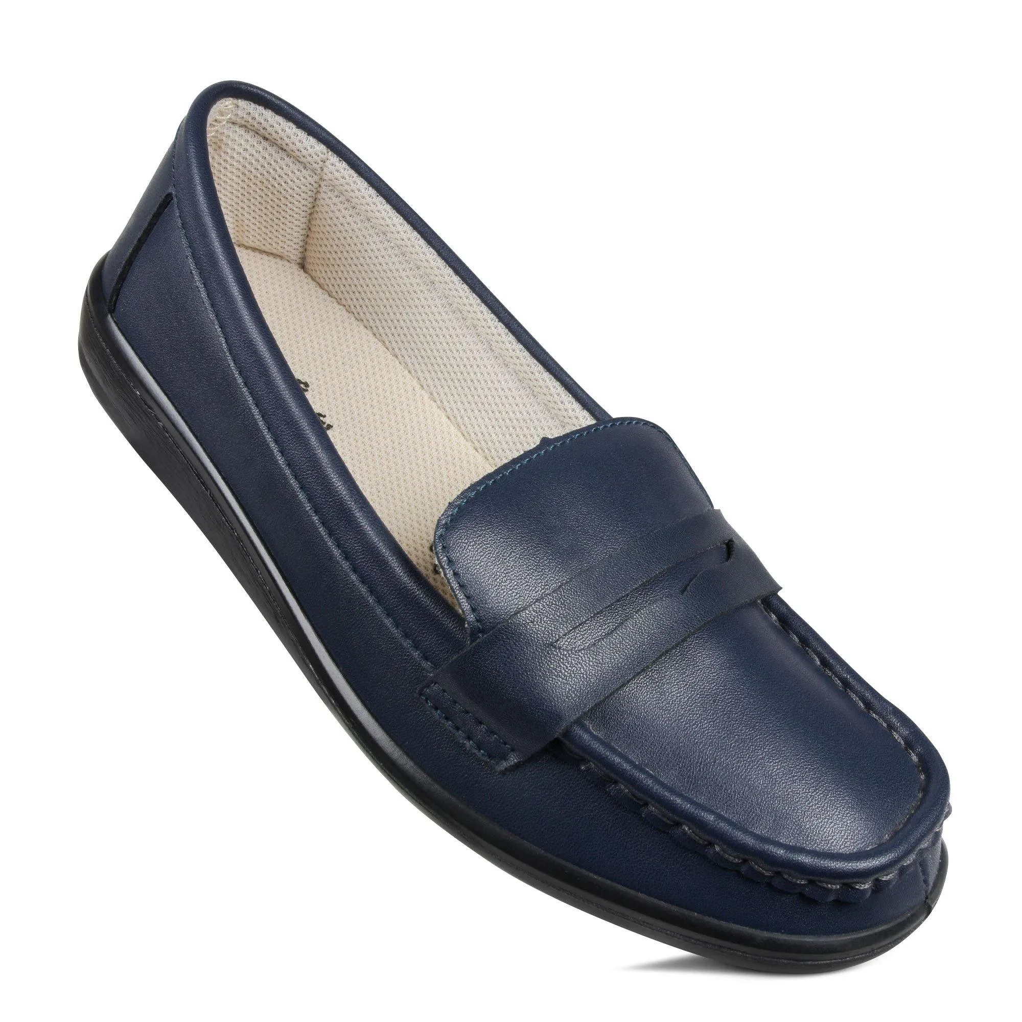 Aerosoft - Walkish CL0813 Classic Fashion Square Toe Flat Walking Womens Loafers And Slip Ons