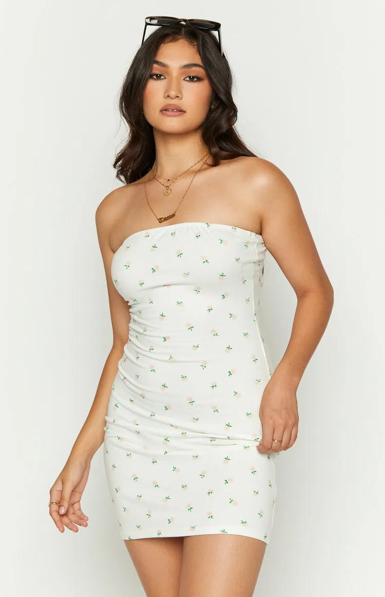 Auli White Floral Strapless Mini Dress