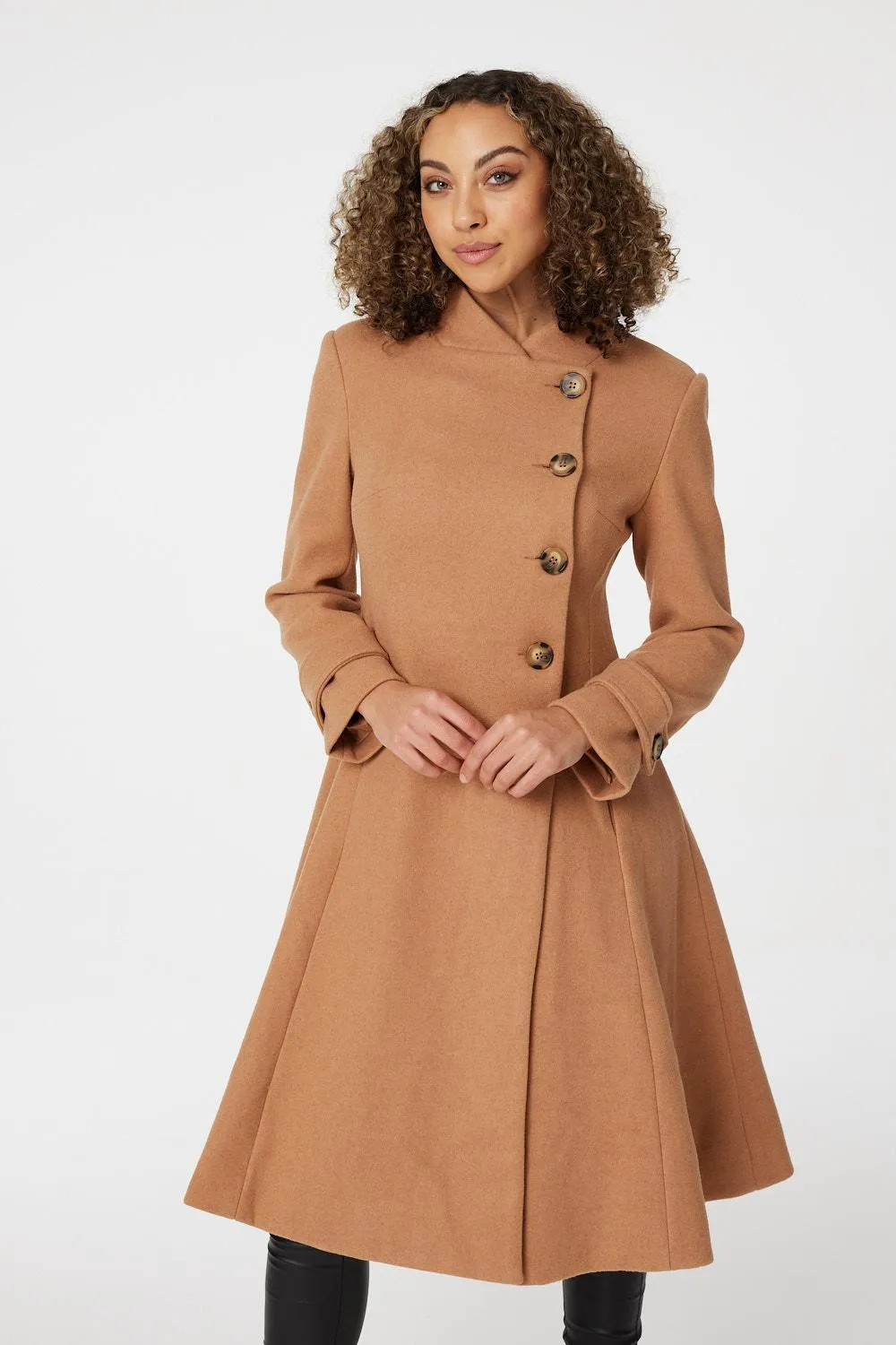 Button Front Funnel Neck Coat