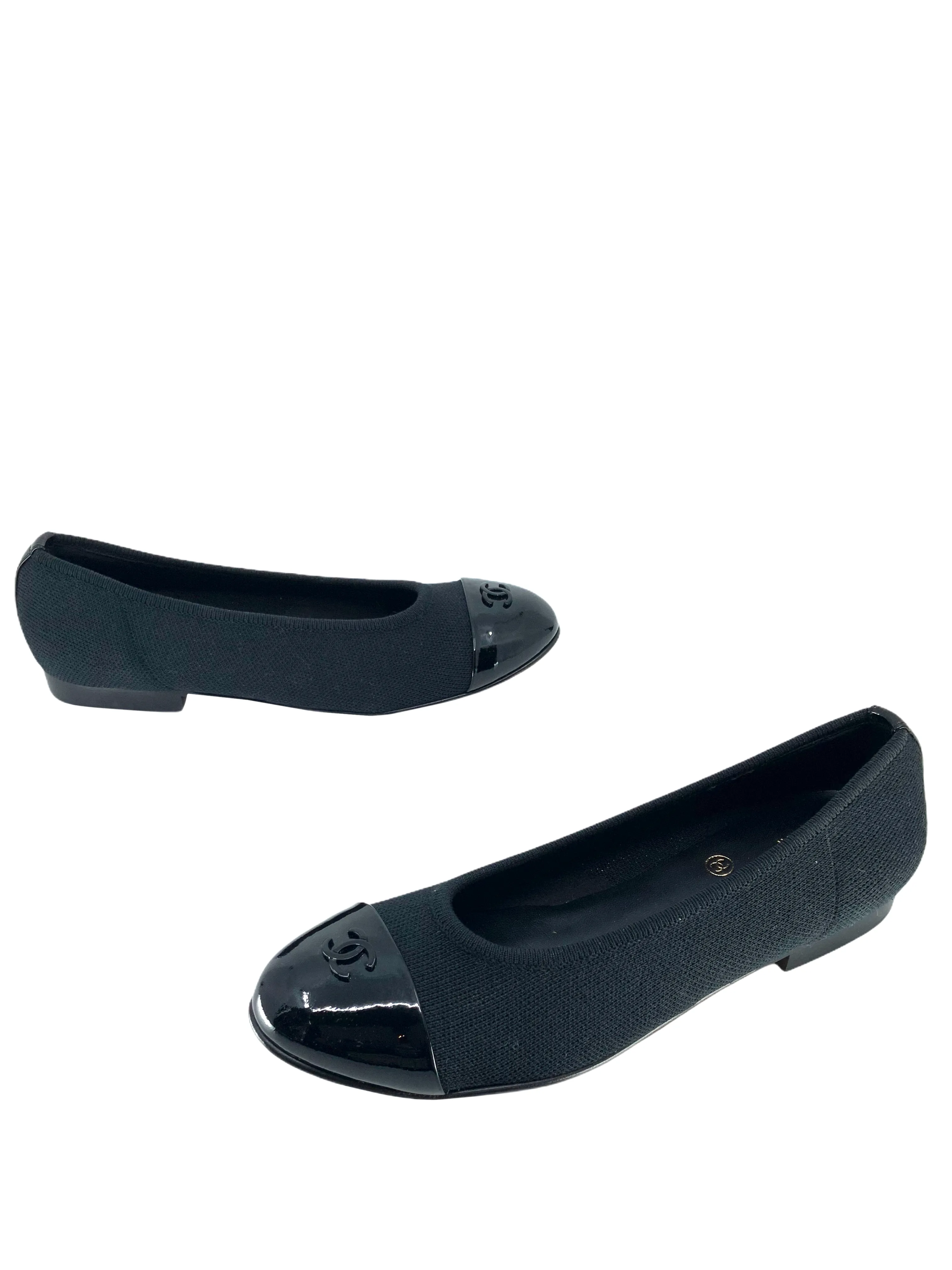 Chanel Fabric Patent CC Cap Toe Ballerina Flats 6