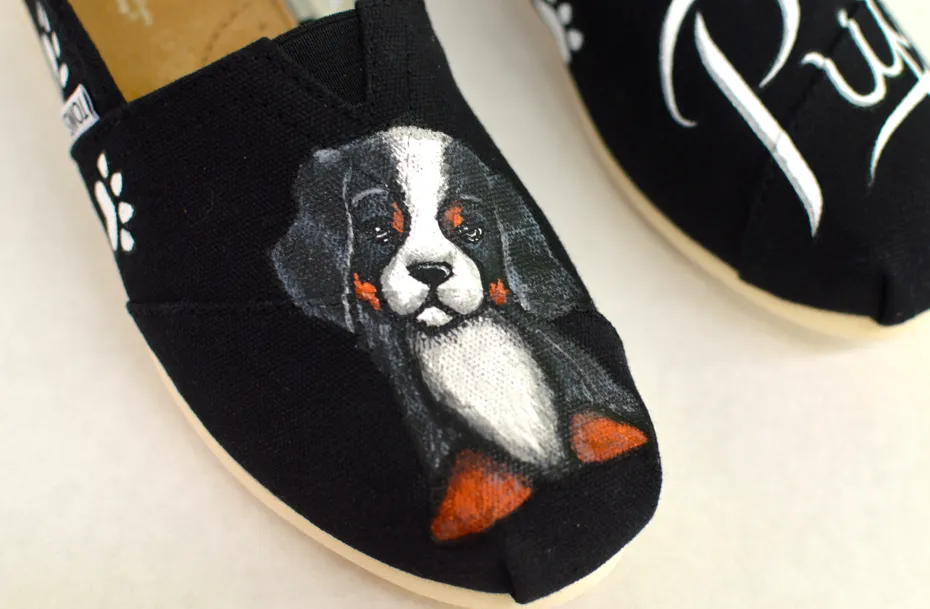 Custom Hand Painted Puppy Dog Shoes - Customizable Get Your Dog Painted On Your Shoes, Perfect For Ever Dog Lover