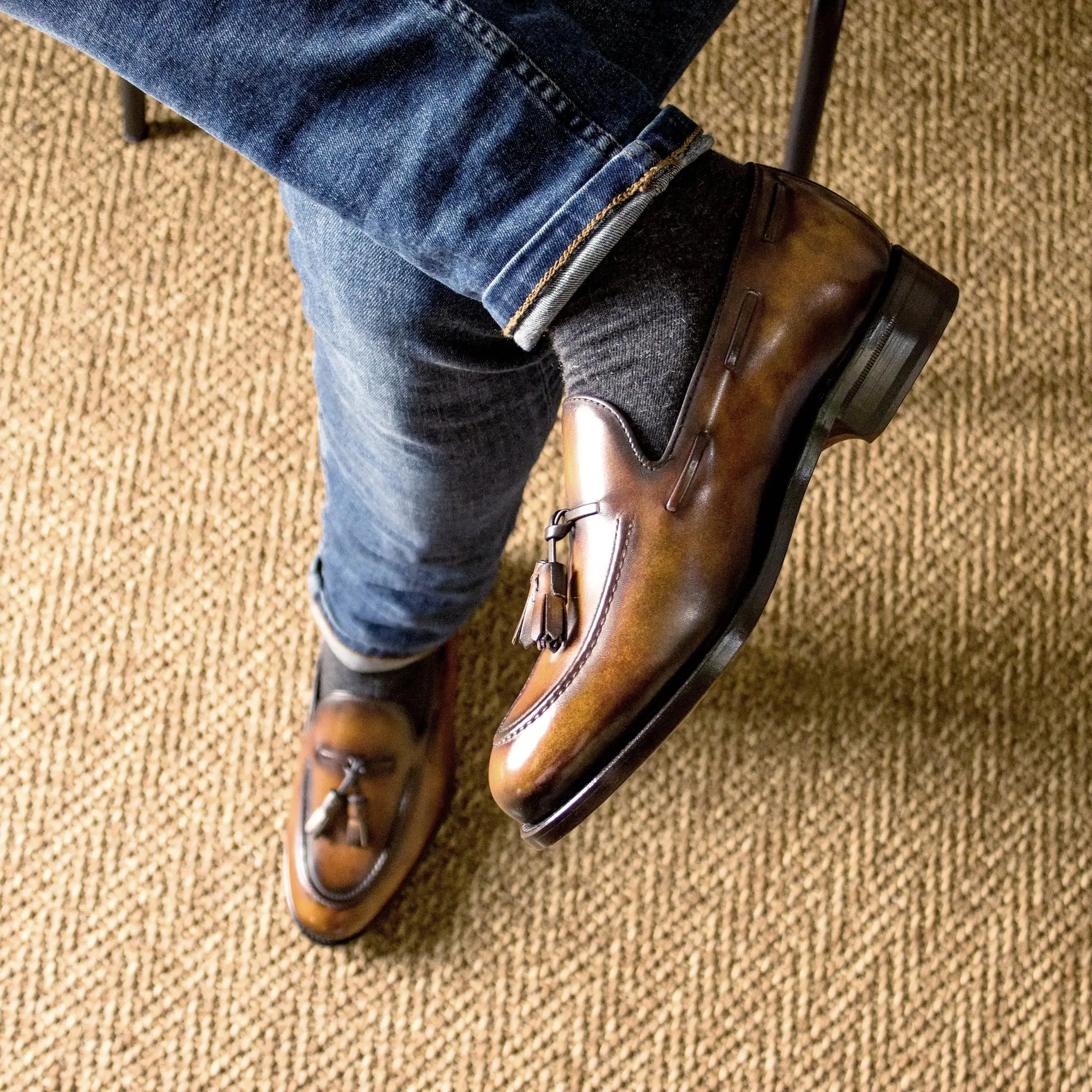 DapperFam Luciano in Fire Men's Hand-Painted Patina Loafer