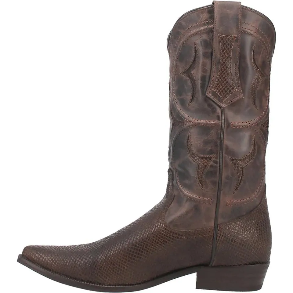 Dingo Men's Dodge City Lizard Print Leather Snip Toe Boots - Brown