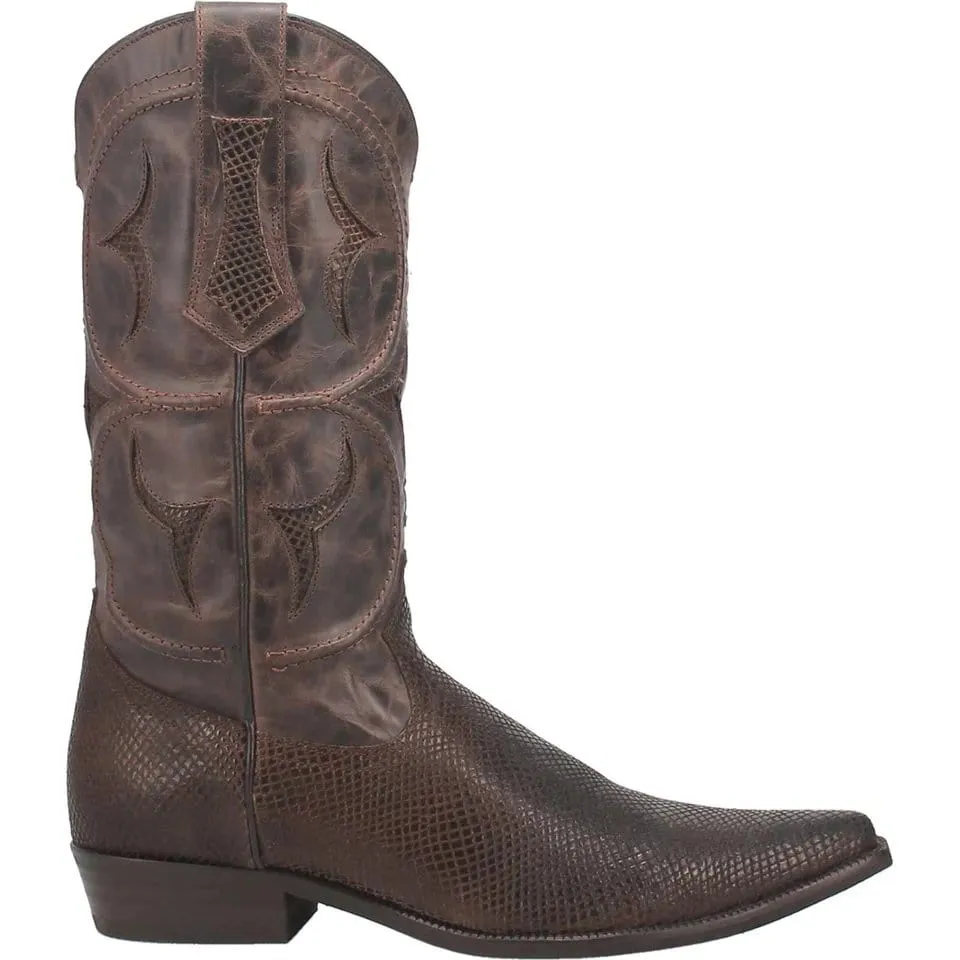 Dingo Men's Dodge City Lizard Print Leather Snip Toe Boots - Brown