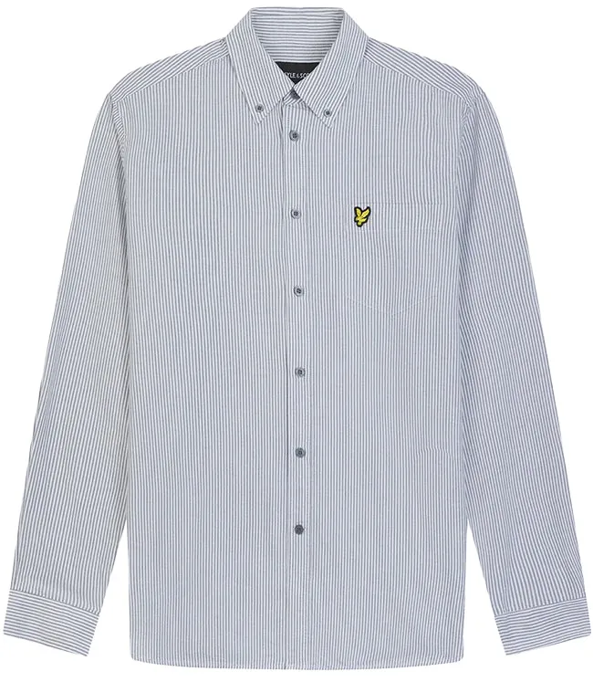 Lyle and Scott Mens Stripe Oxford Shirt Gunmetal White