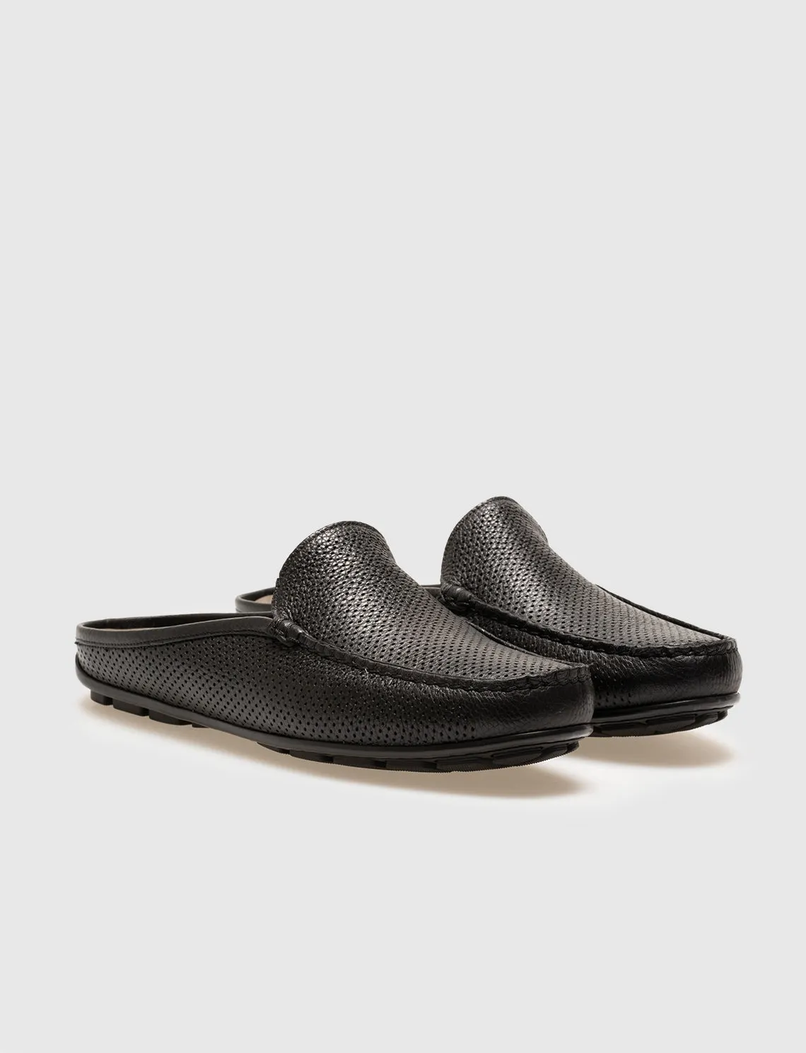 Men Black Genuine Leather Mules