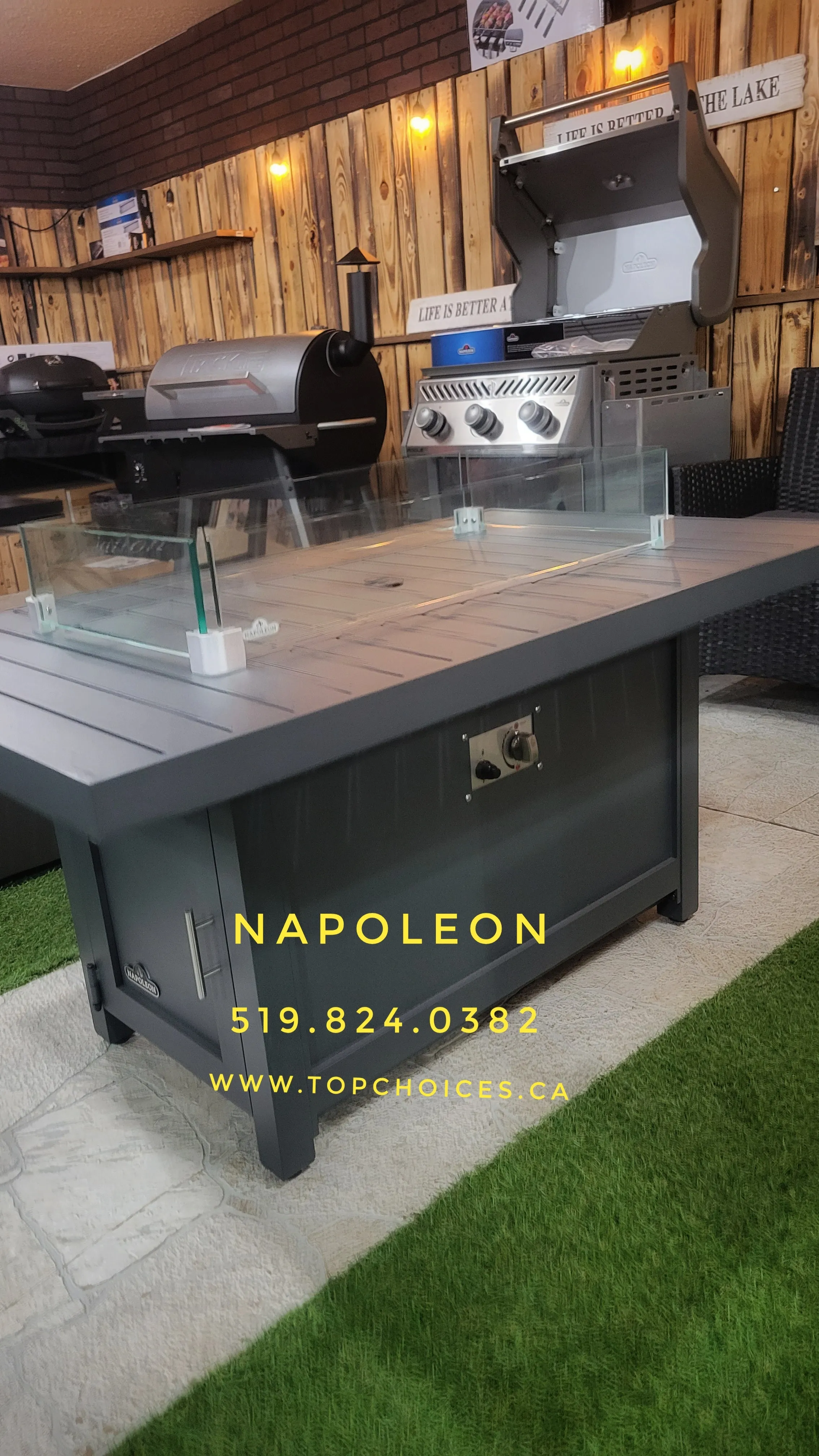 Napoleon Hampton Rectangle Patioflame Table with Windscreen and cover