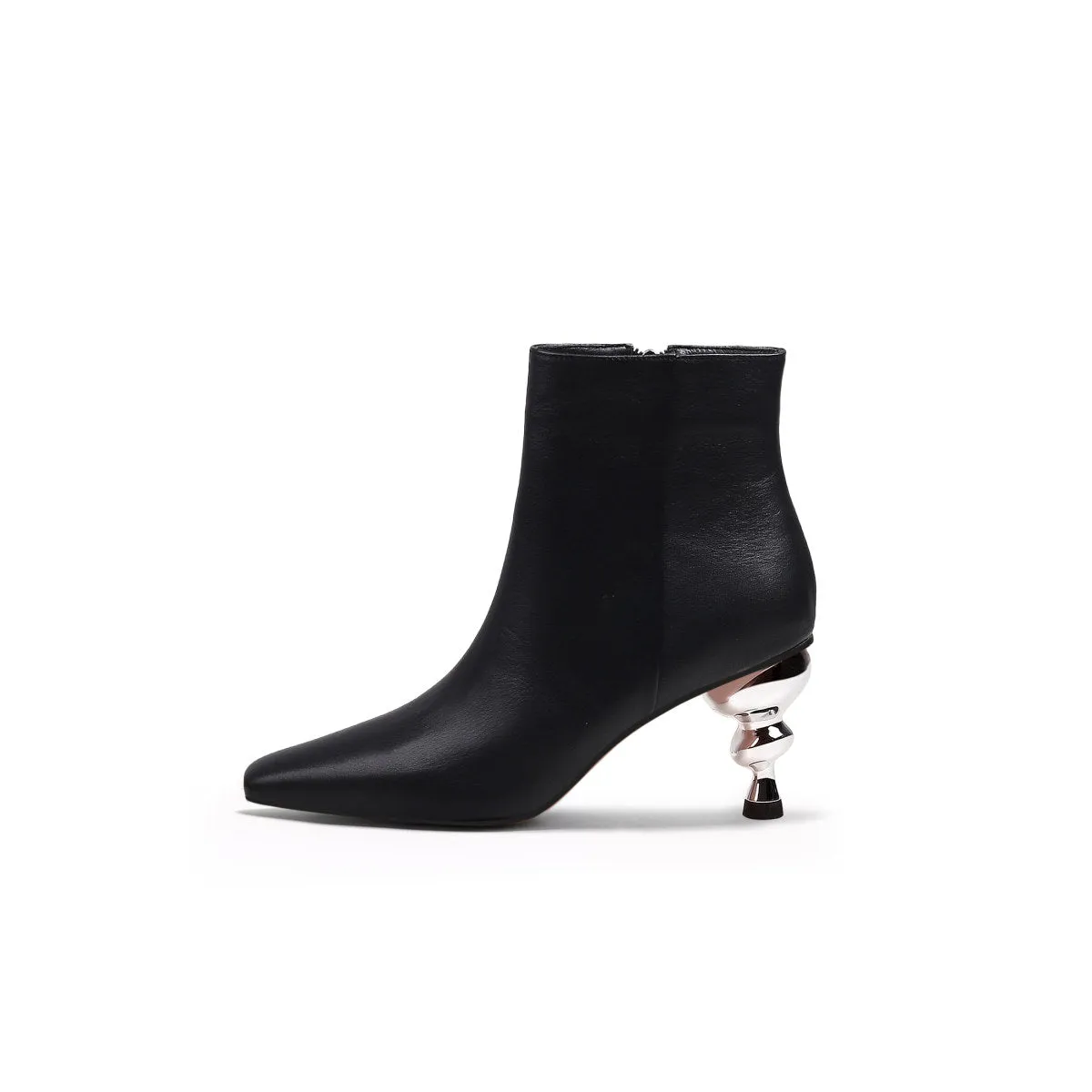 Pointed Toe Swirl Heel Ankle Boots