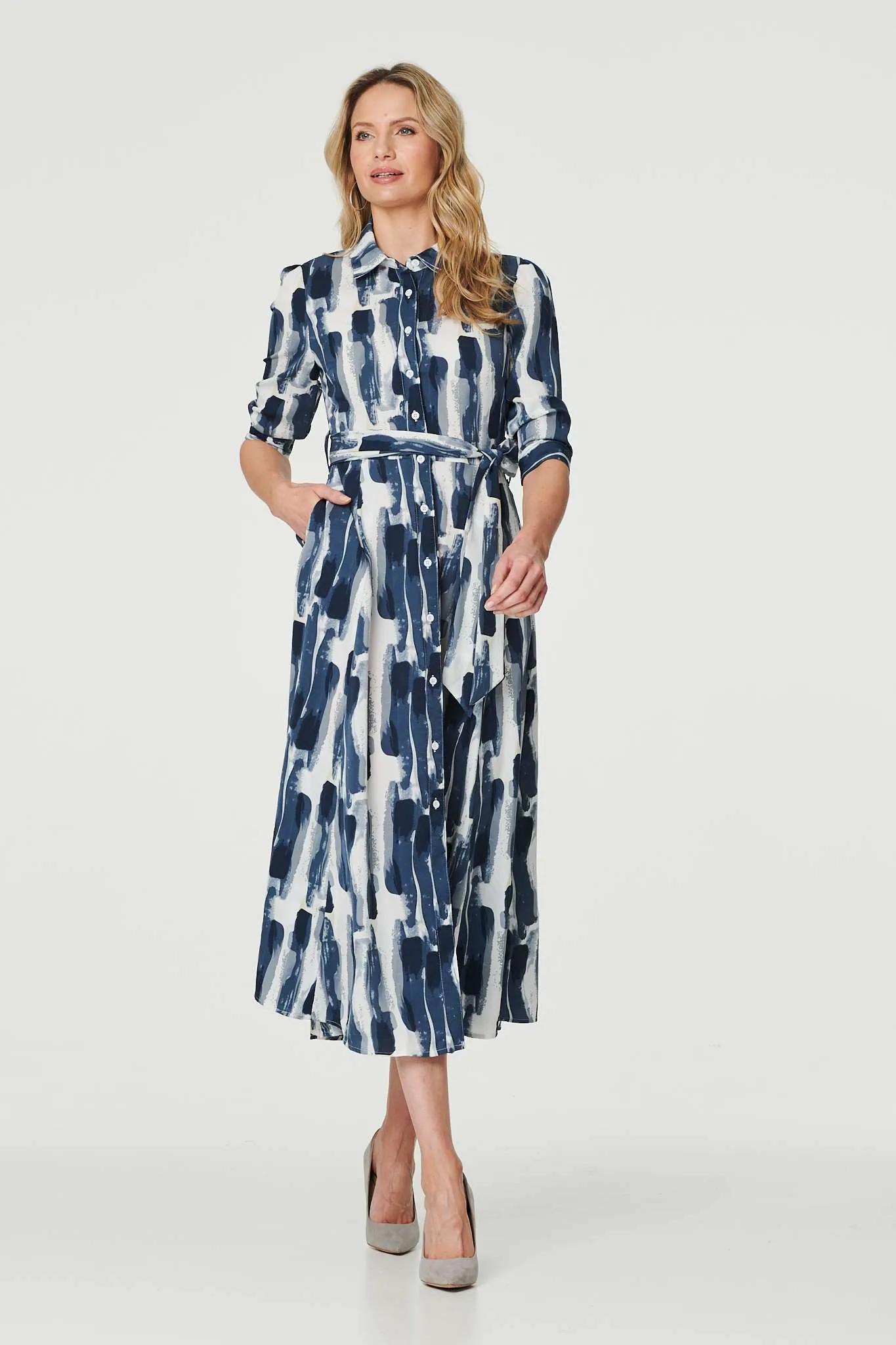 Printed Tailored Midi Shirt Dress