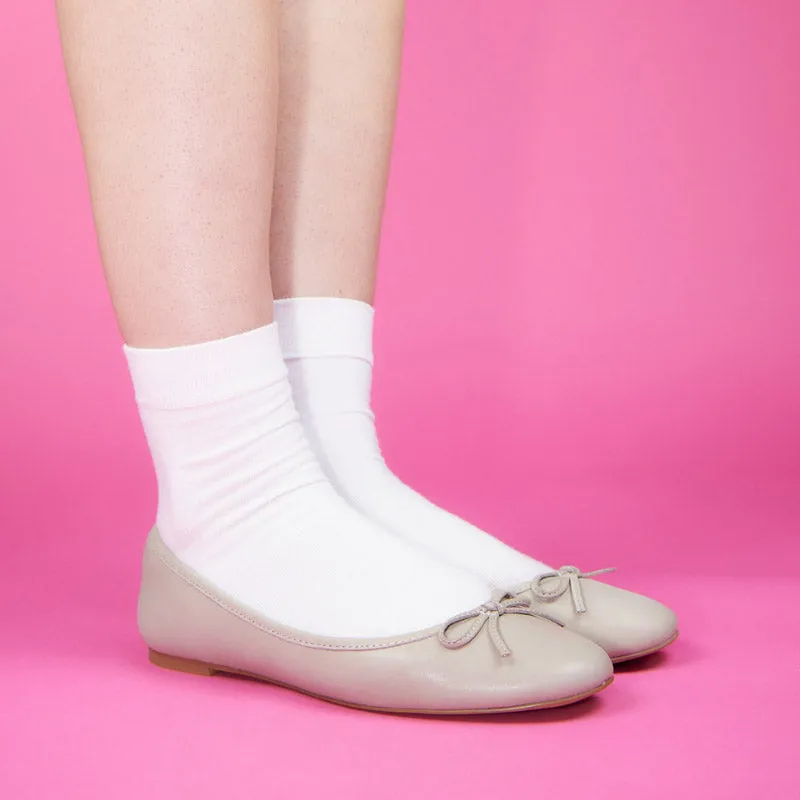 Sadie Ballet Flat in Taupe Leather