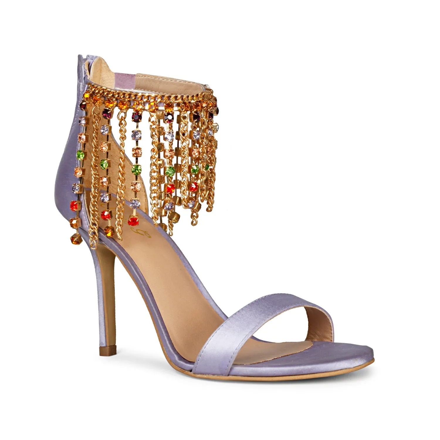 Saint Luana Multi Stone Studded Chain Lilac Satin Stilettos