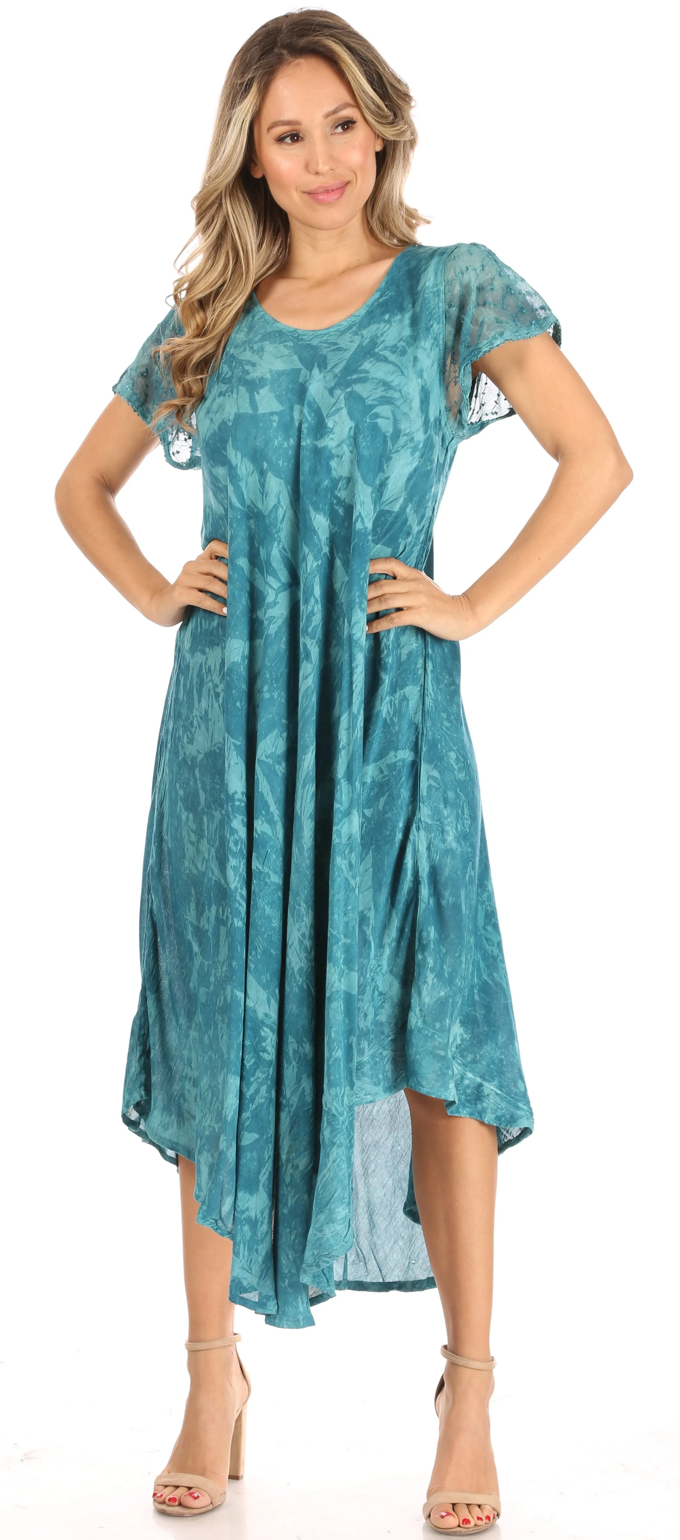 Sakkas Cindy Women's Casual Maxi Short Sleeve Flared Loose Caftan Dress Cover-up