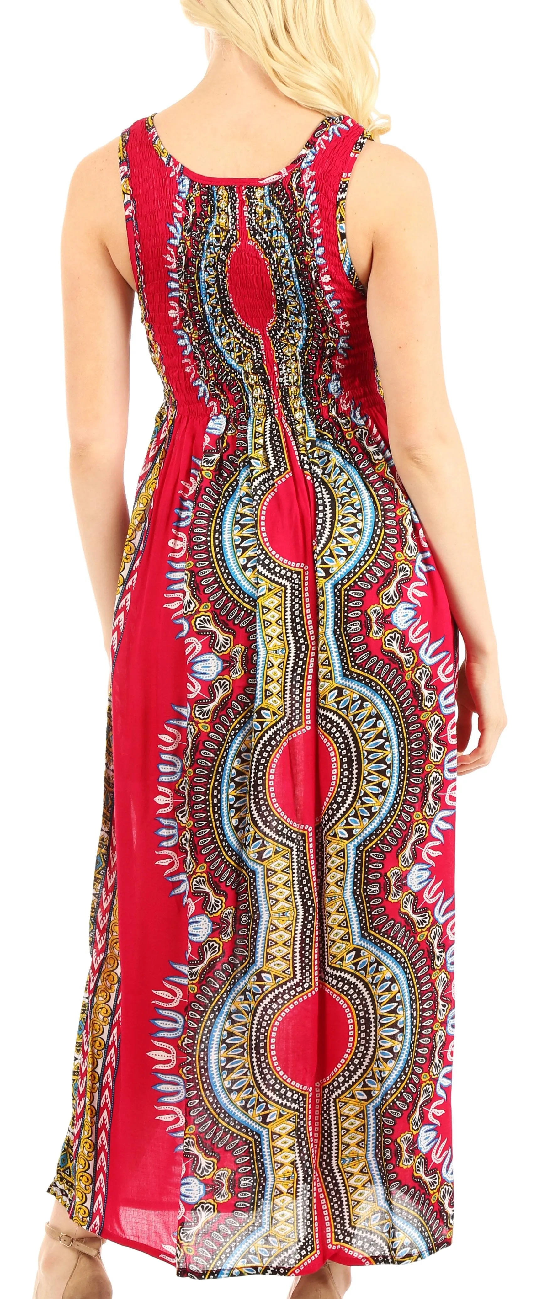 Sakkas Linza Women's Sleeveless Casual Maxi Dashiki African Print Dress Long Nice