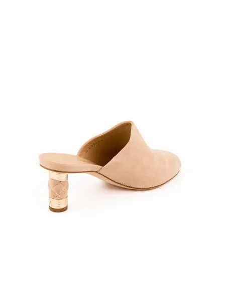 Suede Coco Tower Mules - Beige