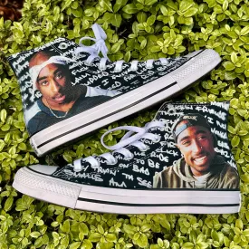 Tupac Shakur Rapper Theme Black High Top Chucks Custom 2Pac Theme Converse Sneakers