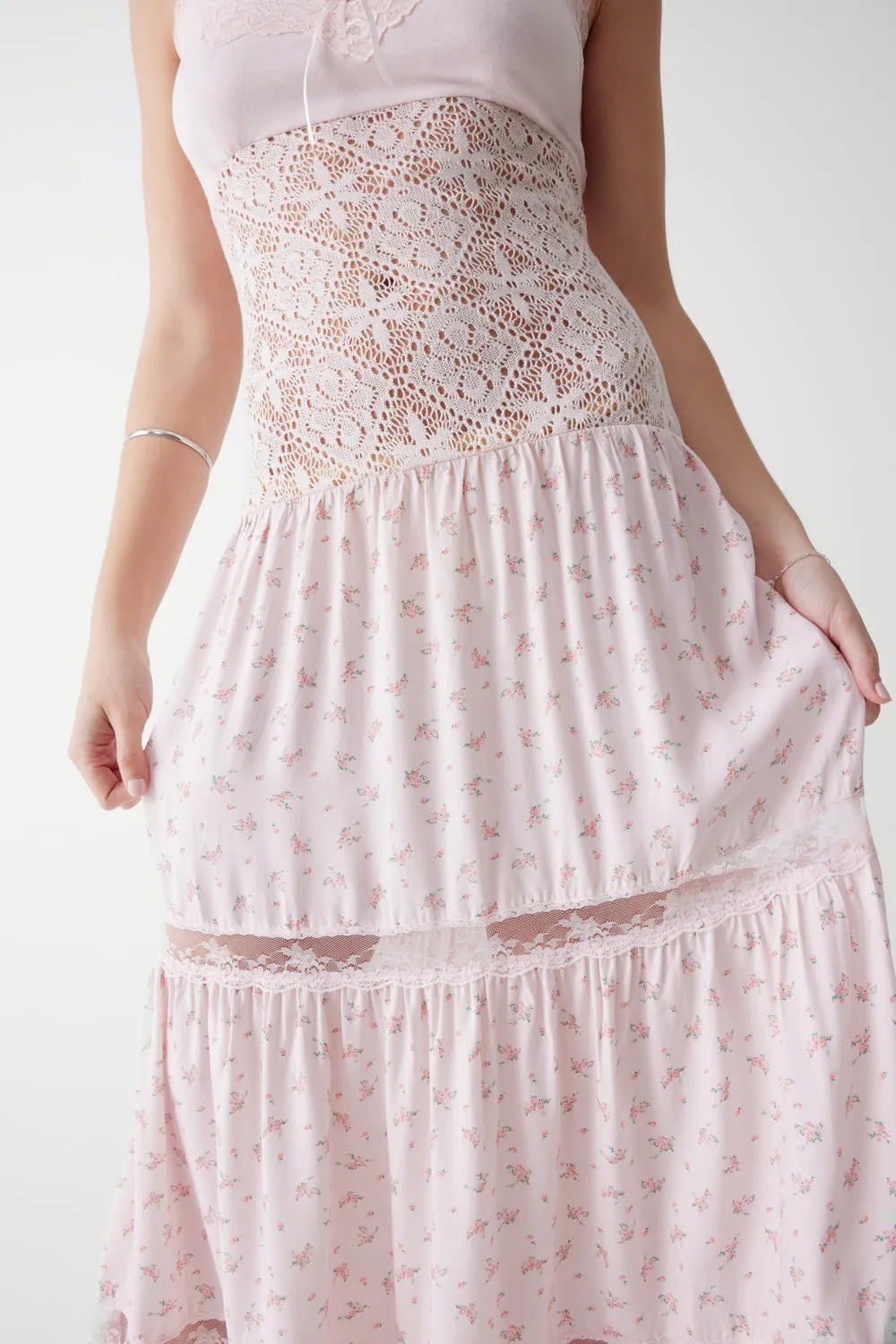 Vineyard Crochet Floral Maxi Dress - Baby Bouquet Pink